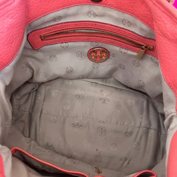 Tory Burch Amanda Double Zip Vibrant Coral ALL LEATHER Satchel - Picture 10 of 10